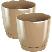 2x Flowerpot di plastica rotondo Coubi rotondo p in Caffè con latte 28 (Long) x 28 (Larghezza) x 26.2 (altezza) cm