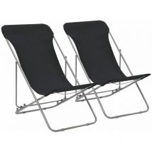 Minkurow - Folding Beach Chairs 2 pcs Steel and Oxford Fabric Black vidaXL
