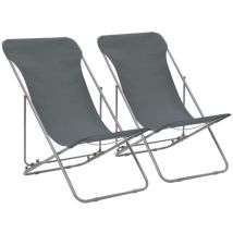 Minkurow - Folding Beach Chairs 2 pcs Steel and Oxford Fabric Grey vidaXL