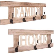 2x portemanteau HHG-987, Home+Family, 55x21cm, brun nature shabby