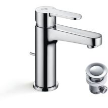 Cecipa - Grifo de lavabo cromado grifo de baño con desagüe automático, grifo mezclador para lavabo, altura del caño: 112 mm
