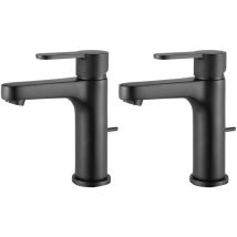 Cecipa - 2PCS Grifo de Lavabo Negro, Grifo de Baño Negro con Vaciador Automático, Grifo de Lavabo de Baño Negro, Altura del Caño 112 mm