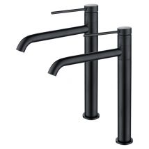 Ubeegol - 2X Grifos de Lavabo Altos – Caño Giratorio 360°, Mezcladores en Inoxidable SS304 Negro Mate para Lavabos de Baño Modernos