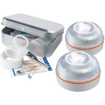 Help Flash - 2x luz de emergencia autónoma, señal v16 de preseñalización de peligro y linterna, homologada, normativa dgt, V16, con base imantada, act