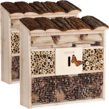 2x Hôtel à insectes en Bois naturel 30,5x31 cm Cabane Maisonette Nichoir à abeilles Hivernage Pollinisation Biodiversité