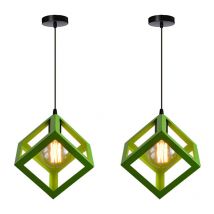2X Lampada a Sospensione, Creativo Lampada da Soffitto in Ferro, Illuminazione con Cubo Gabbia per Cucina Sala da Pranzo (Verde)