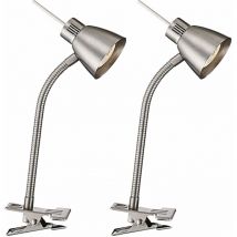 Etc-shop - 2x lampes à pince pour table d'écriture à led salle de travail spots flexo argent