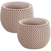 Wellhome - Pack 2 Macetas redondas con deposito de plástico 23x23x16 cm - Mocca