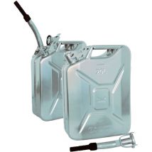 Baumarktplus - 2x Metallkanister silber 20Liter inkl. Ausgießer + Halter Benzin Diesel