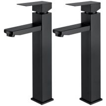 Homelody - 2X Robinet Salle Bain Noir Robinet de Lavabo Haut Mitigeur lavabo avec Poignée Carrée Robinetterie Lave Mains Démontable Mélangeur l'Eau