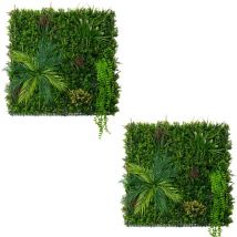 2x Panneau Mural Végétal Artificiel 100cm x 100 cm Alina Feuillage Fleur Verdure Carreau Intérieur Extérieur Résistant Aux Intempéries & uv Privée