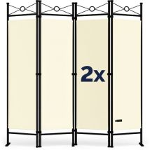 Deuba - 2x Paravent Screen 4 Panel Room Divider Privacy Partition Seperator Wall Cream Bedroom Living Room Dressing