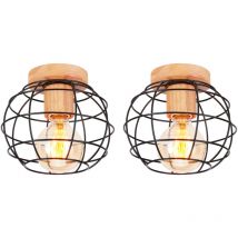 2X) Plafones De Interior Lámparas Techo Moderna Plafones De Jaula De Madera De Metal Lampara Techo Retro Negro Para Dormitorio Cocina Sala De Estar