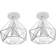 2X Plafoniera, Lampada da Soffitto in Industriale Stile, Illuminazione Ø20cm con Gabbia a Form di Diamantata per Soggiorno Camera da Letto (Bianco)