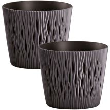 2x Pot en plastique Sandy Round de couleur anthracite 18,9 (longueur) x 18,9 (largeur) x 16,5 (hauteur) cm - Wellhome
