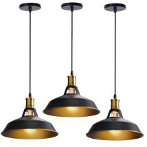 Axhup - Vintage Pendant Light, Antuique Hanging Light with Dome Metal Lampshade, Retro Industrial Chandelier for Kitchen Island Ø27cm Black, 3PCS