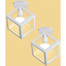2pcs Ceiling Lighting Fitting Vintage, Cube Metal Ceiling Lamp, Industrial Geometric Chandelier with Lampshade for Living Room Hallway (White)