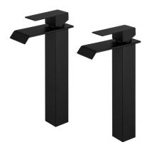 Homelody - 2x Wasserhahn Bad Wasserfall Badarmaturen Schwarz Waschbecken Armatur Waschtischarmatur Hoch Einhandmischer Mischbatterie für Badzimmer