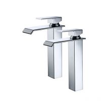 Ubeegol - 2x Robinets Salle de Bain Cascade Mitigeurs de Lavabo Bec Haut Robinets de Lavabo Chromé Robinetteries Lavabo en Acier Inox pour Vasque