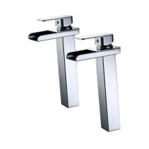 Ubeegol - 2x Robinets Salle de Bain Cascade Robinets de Lavabo Haut pour Vasque Mitigeurs de Lavabo pour Salle de Bain en Acier Inox Chromé Design