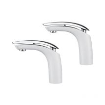 2x Robinets Salle de Bain Mitigeur de Lavabo en Laiton de Qualité Blanc Chromé Robinetterie pour Lavabo Hauteur sous Bec 125mm