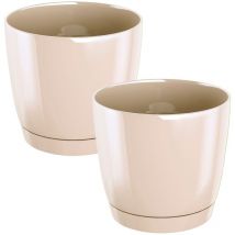 Flowerpot di plastica rotondo 2x Coubi rotondo p in crema Colore 15.5 (lungo) x 15.5 (larghezza) x 14.2 (altezza) cm