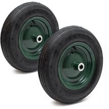 Wiltec - 2x Rad 3.50-8 370-380 x 80-100 mm 130 kg, Schubkarren Komplettrad mit Metallfelge, Winkelventil, Luftreifen für Sackkarre, Bollerwagen u.a .