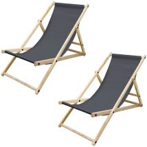 Ecd Germany - 2x Sillas de Playa de Madera de Pino 3 Posiciones de Reclinación Plegable Tumbona Antracita Tradicional de Sol para Jardín Impermeable