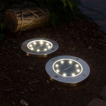 2x Solar Außen Spot Strahler Lampe Edelstahl Wasserfest outdoor Weg-Beleuchtung Garten Terrasse Rasen Auffahrt Erdspieß Boden-Leuchte
