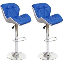 2x Tabouret de bar HHG 156, tabouret pour comptoir, réglable en hauteur, similicuir, bleu