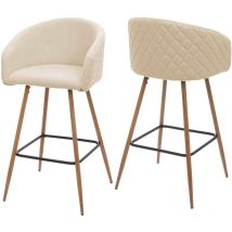 [JAMAIS UTILISÉ] 2x tabouret de bar HHG-201, chaise bar/comptoir, avec dossier, tissu, crème-beige