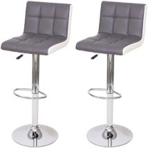 2x Tabouret de bar HHG-232, chaise bar/comptoir, réglable en hauteur, similicuir gris-blanc, pied chromé