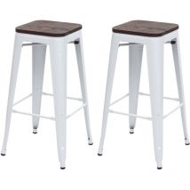 2x Tabouret de bar HHG-392, avec siège en bois, métal, style industriel , blanc