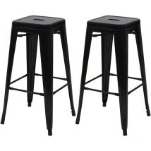 2x tabouret de bar HWC-A73, chaise de comptoir, métal, design industriel, empilable - noir
