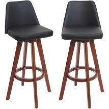 2x Tabouret de bar HW C-C43, tabouret de bar tabouret de comptoir, bois simili cuir pivotant noir