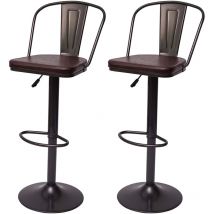 2x Taburetes de bar en sintético marrón y metal negro estilo industrial altura regulable TDB04053