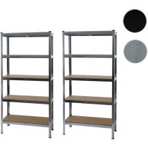 2x étagère pour charges lourdes HWC-E33, étagère d'atelier, emboîtable, établi, métal 180x90x40cm - noir