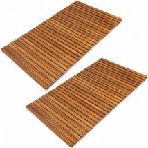 2x Tapis de bain en bois Tapis de sol antidérapant en bois d'acacia Caillebotis salle de bain 76x50cm - Deuba