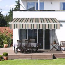 Greenbay - 2x1.5M Multi-Stripe Manual Awning Canopy Garden Patio Shade Shelter Retractable