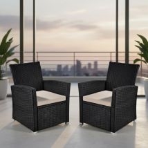 Mucola - 2xgarten Sessel Stuhl Rattan Gartenmöbel Balkon Sitzmöbel Rattansessel Schwarz