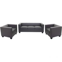 HHG - 3-1-1 Ensemble de canapés Loungesofa Lille, similicuir, gris foncé