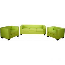 HHG - 3-1-1 Ensemble de canapés Loungesofa Lille, similicuir, vert clair