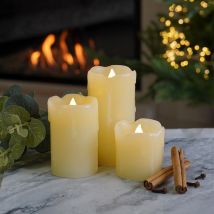 Festive Lights - 3 Pack Battery Power Real Wax Flickering Flameless led Pillar Candle Indoor Home Wedding Décor