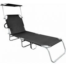 Spetebo - 3-Bein Gartenliege klappbar mit Sonnendach - dunkelgrau - Relax Sonnenliege mit 4-fach verstellbarem Rückenteil - Liege für Camping Garten