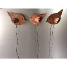 3 Birds on A Stake (Set of 3) - Hand Made By Traditional Forge, Steel Garden Ornaments - Steel - W10.2 x H61 cm