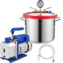VEVOR Vakuumpumpe 3CFM1/4HP, Vakuumkammer mit Pumpe 5,7-Liter-Vakuumkammer-Kit, Klima Vakuumpumpe Set einstufige Vakuumpumpe, Vacuum Pump Ölkapazität