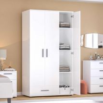 3 Door 1 Drawer Wardrobe - 187cm Large Matt White Bedroom Storage with Hanging Rail - Adjustable Shelves & Deep Drawer - Scratch & uv Resistant