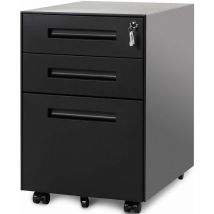 Merax - File Cabinet 3 Drawers Mobile Office Filing Cabinet with Embedded Handle and Lock, Black