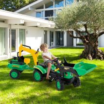 3 en 1 Tracteur pour Enfant avec 6 Roues Jouet Pelle Remorque Amovible avec Volant Klaxon 3 à 6 Ans Vert CW6275 Maison Chic
