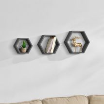 [en.casa] - Lot de 3 étagères murales Lysaker gris foncé mat